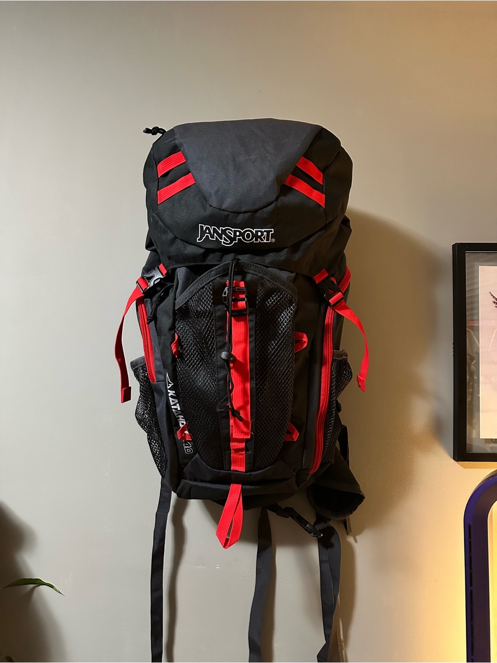 JanSport Katahdin 40 Black and Red Hiking Backpack